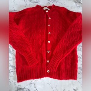 L.L. Bean Women’s Sweater Cardigan Sz 38 Red 100% Shetland Wool Cable Knit VTG